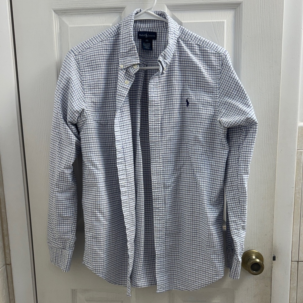 Ralph Lauren Blue and White Check Button-Down Shirt